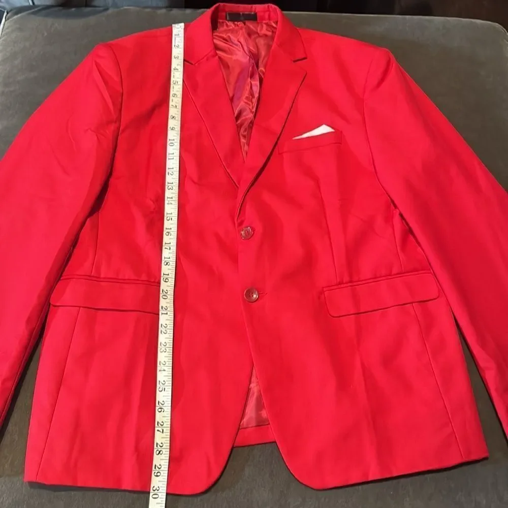 Men’s Red Slim Fit 3 Piece Suit 2-Button Notched Lapels Size 44 Jacket 40 Pants